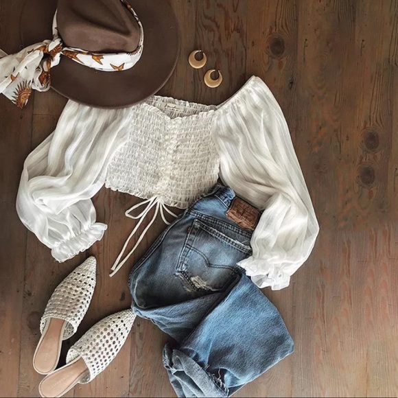 New sweet romantic blouse sweetheart neck crop top - Picture 3 of 4